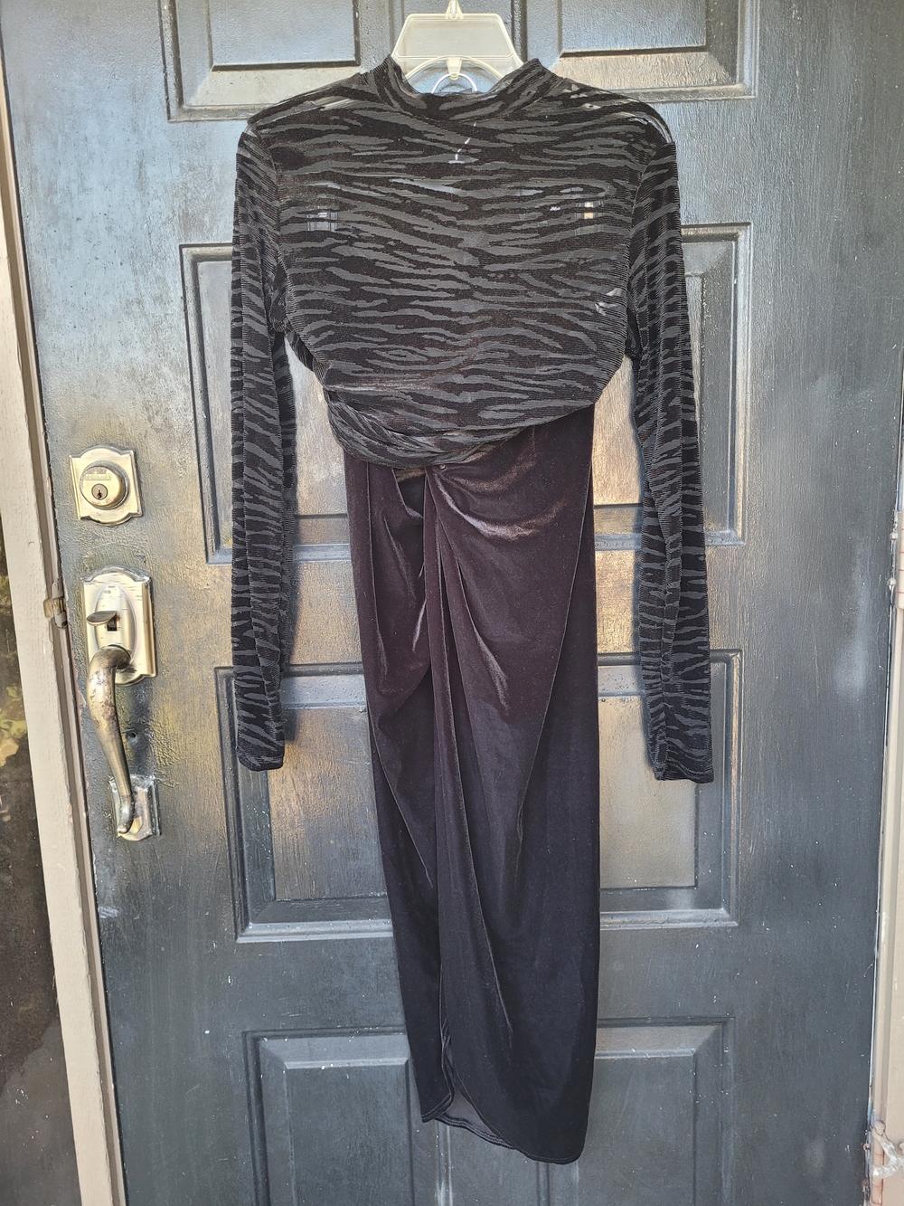 Sassy Set Black Velvet Skirt And Black velvet And Mesh Top